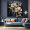 Elegant Black and Gold Abstract Canvas, Cracked Texture Wall Art-0136