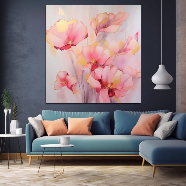 Colorful  Bouquet Wall Art Print, Pink Orange Floral Painting-0134