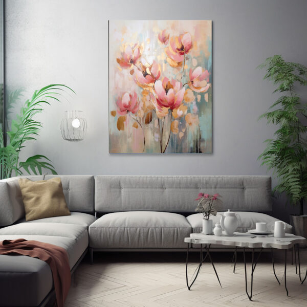 mockup 6 copy Large Textured Floral Abstract Painting Pink & Gold Botanical Wall Art-0133